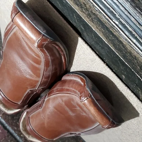 MENS DRESSY STACY ADAMS BROWN LEATHER SLIP ON SQUARE TOE LOAFERS SIZE 10