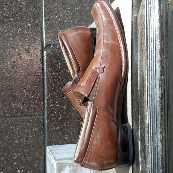 MENS DRESSY STACY ADAMS BROWN LEATHER SLIP ON SQUARE TOE LOAFERS SIZE 10