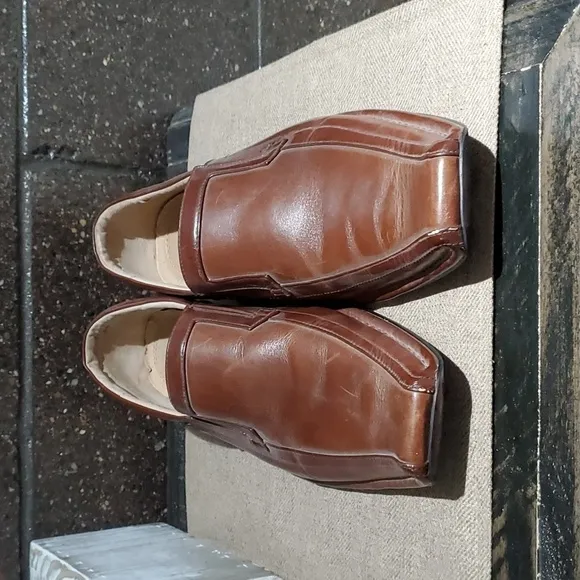 MENS DRESSY STACY ADAMS BROWN LEATHER SLIP ON SQUARE TOE LOAFERS SIZE 10