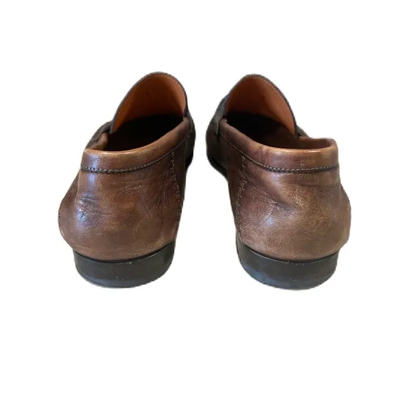 Men's Santoni Slip On Penny Loafers Dress Shoes Sz 7 D Womens 8.5 Brown Leather