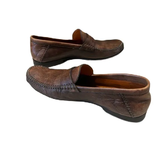 Men's Santoni Slip On Penny Loafers Dress Shoes Sz 7 D Womens 8.5 Brown Leather