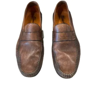 Men's Santoni Slip On Penny Loafers Dress Shoes Sz 7 D Womens 8.5 Brown Leather