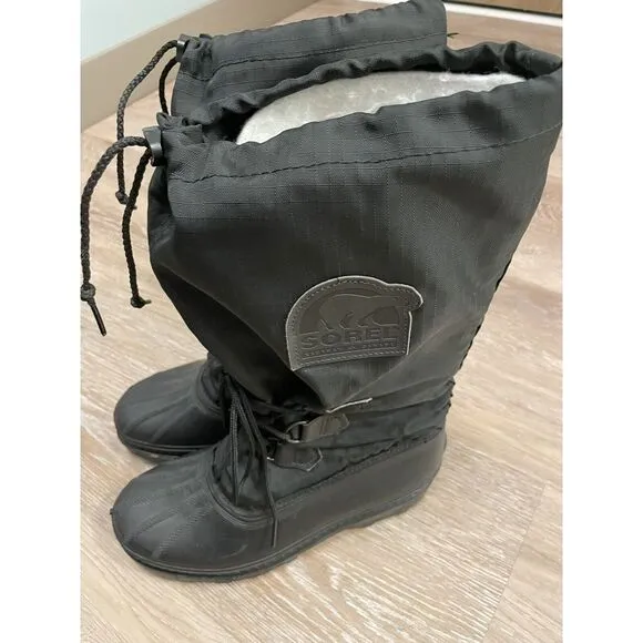 Men's Sorel Black Tall Natural Rubber Snow Boots Size 7 Snowlion Waterproof