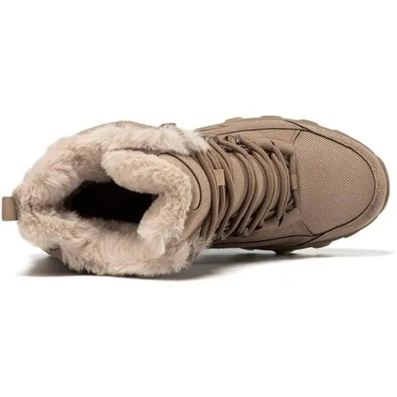 Men's Winter Snow Boots Waterproof Fur Lined Anti Slip Ankle Boots, Brown