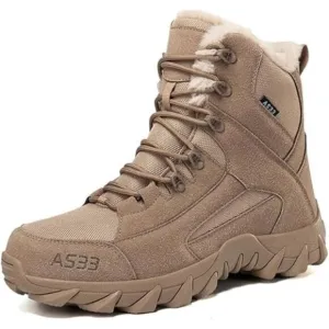 Men's Winter Snow Boots Waterproof Fur Lined Anti Slip Ankle Boots, Brown