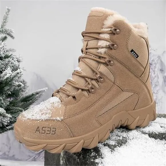 Men's Winter Snow Boots Waterproof Fur Lined Anti Slip Ankle Boots, Brown