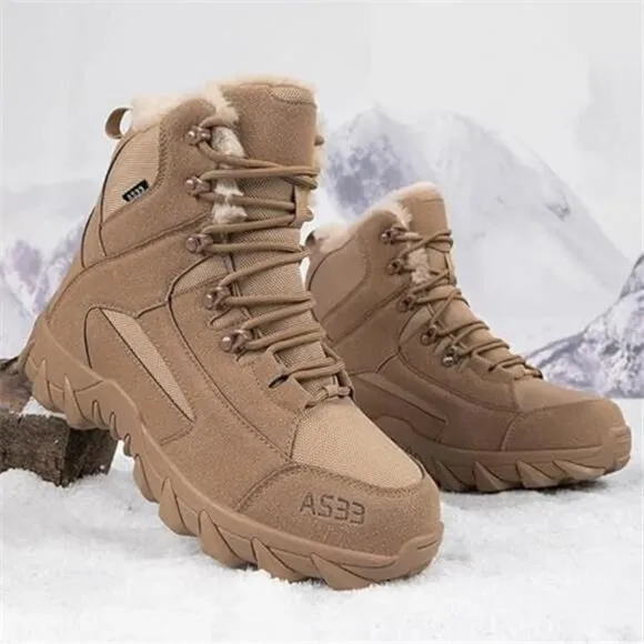 Men's Winter Snow Boots Waterproof Fur Lined Anti Slip Ankle Boots, Brown