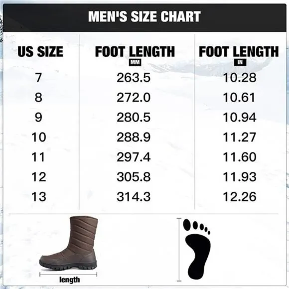 Men's Winter Snow Boots Waterproof Insulated Mid-Calf Hiking Boot