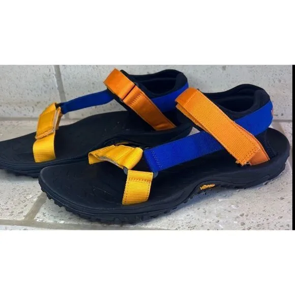 Merrell Men’s Kahuna Blue Orange Strappy Sandals Hook Loop Vibram Men Sz 11