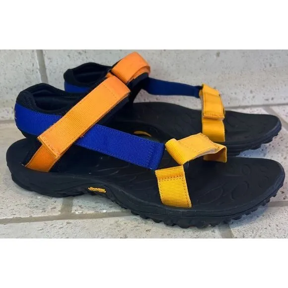 Merrell Men’s Kahuna Blue Orange Strappy Sandals Hook Loop Vibram Men Sz 11
