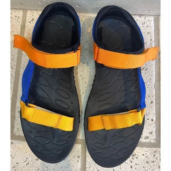 Merrell Men’s Kahuna Blue Orange Strappy Sandals Hook Loop Vibram Men Sz 11