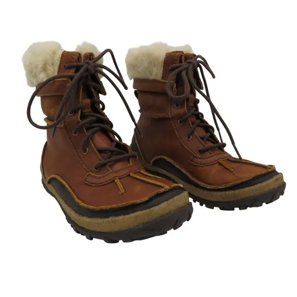 MERRELL Women's Brown Leather Tremblant Mid Polar Waterproof Boots 6 Faux Fur