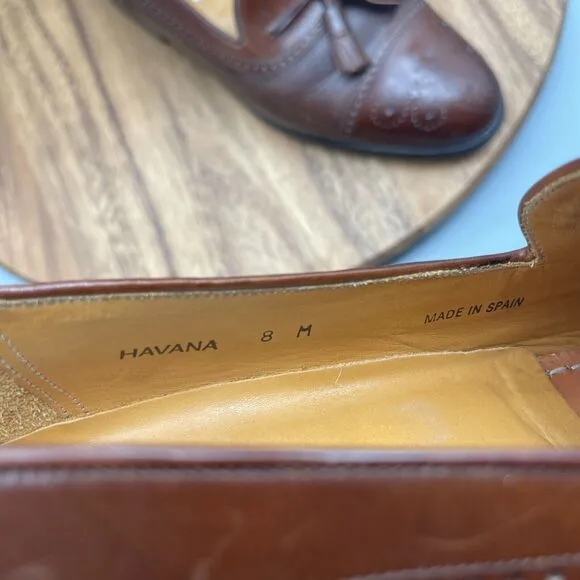 Mezlan Havana Loafers Mens Size 8 M Brown Leather Tassel Cap Toe Slip On Dress