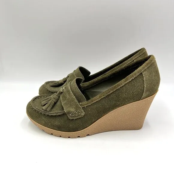 MIA Size 8.5 Brigitta Green Suede Leather Wedges Heels Pumps Loafers Shoes