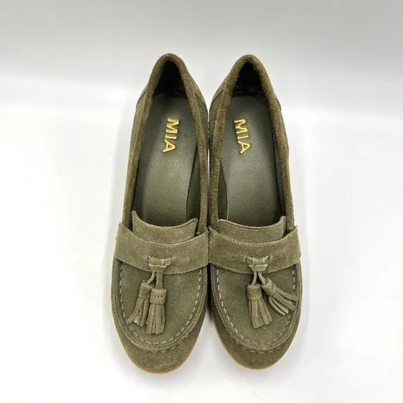 MIA Size 8.5 Brigitta Green Suede Leather Wedges Heels Pumps Loafers Shoes