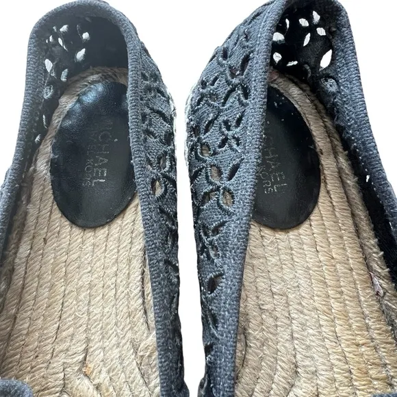 Michael Kors Darci Slip On Black Eyelet Cotton Canvas Espadrilles Rope Summer