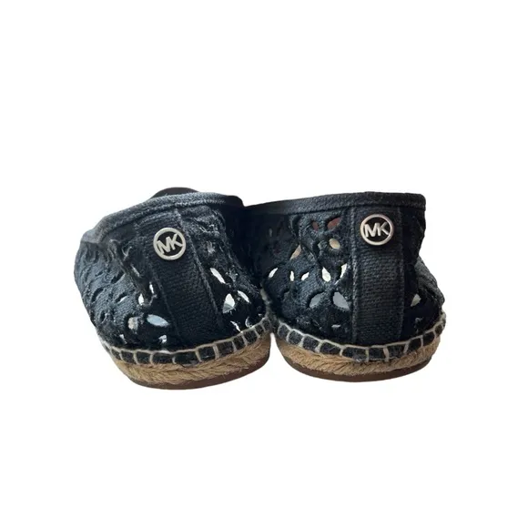 Michael Kors Darci Slip On Black Eyelet Cotton Canvas Espadrilles Rope Summer