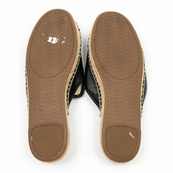 Michael Kors Emilia Espadrille flat black leather sandals size 7