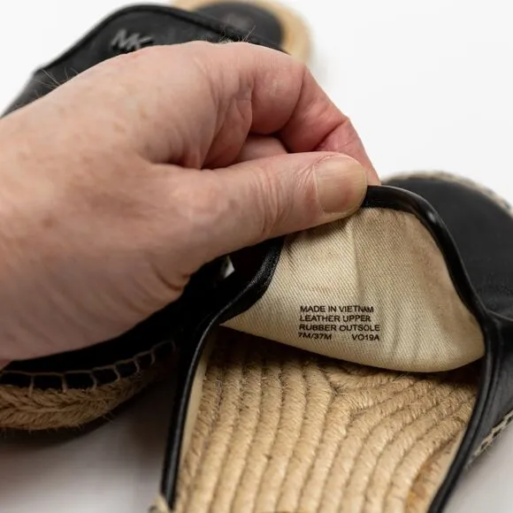 Michael Kors Emilia Espadrille flat black leather sandals size 7