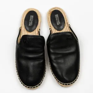 Michael Kors Emilia Espadrille flat black leather sandals size 7