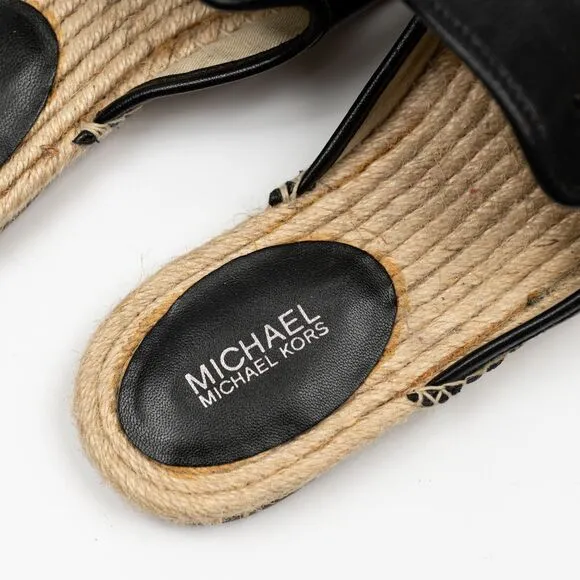 Michael Kors Emilia Espadrille flat black leather sandals size 7