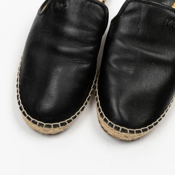 Michael Kors Emilia Espadrille flat black leather sandals size 7
