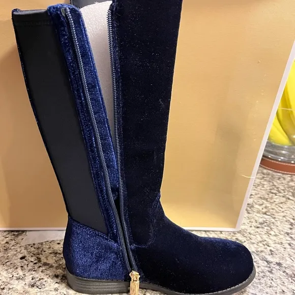 Michael Kors Emma Lily velour boots new navy blue Girls Toddlers Size 7