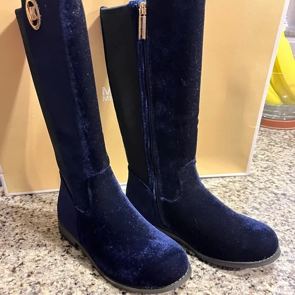 Michael Kors Emma Lily velour boots new navy blue Girls Toddlers Size 7