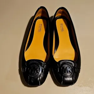 Michael Kors Leather Ballet Flats Black MK black logo Sz 7.5