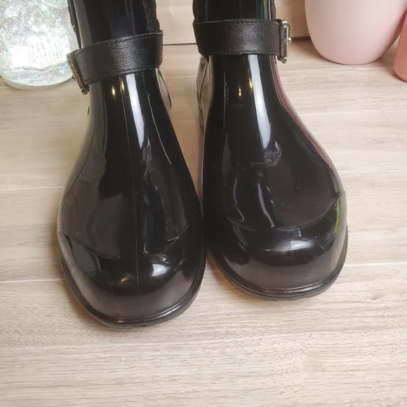 Michael Kors Snow Rain Boots Puffer Faux Fur Black Silver Accents Size 7 *
