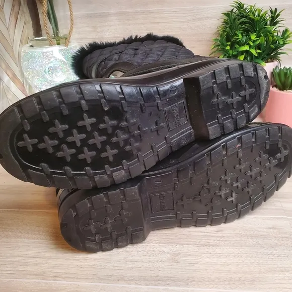 Michael Kors Snow Rain Boots Puffer Faux Fur Black Silver Accents Size 7 *