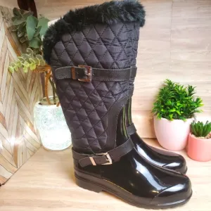 Michael Kors Snow Rain Boots Puffer Faux Fur Black Silver Accents Size 7 *