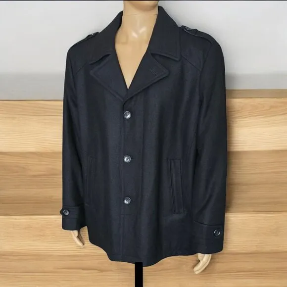 MICHAEL KORS XL MONROE SCARF COAT Black Wool Blend Insulated Pea Coat