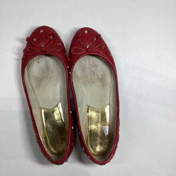 Michael Michael Kors studded bow leather gold black ballet flats