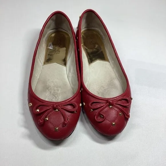 Michael Michael Kors studded bow leather gold black ballet flats