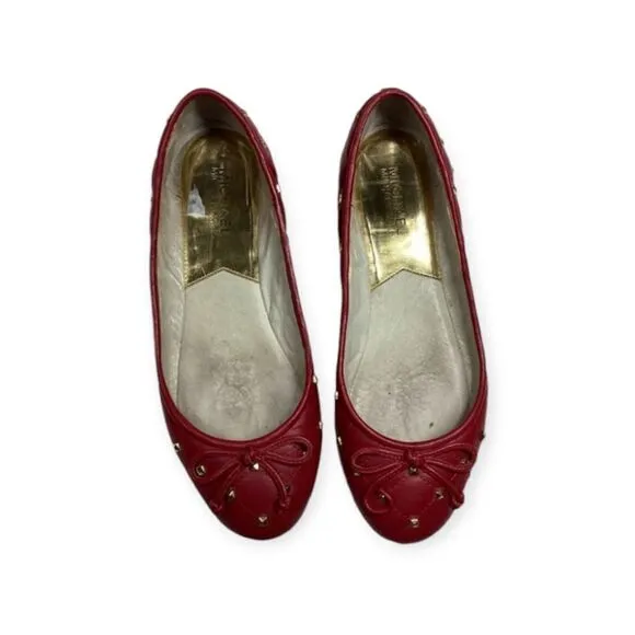 Michael Michael Kors studded bow leather gold black ballet flats