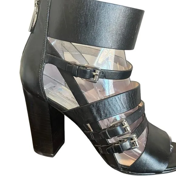 MICHAEL MICHAEL KORS Winston Black Leather Strappy Buckle Sandals Women’s Size 8