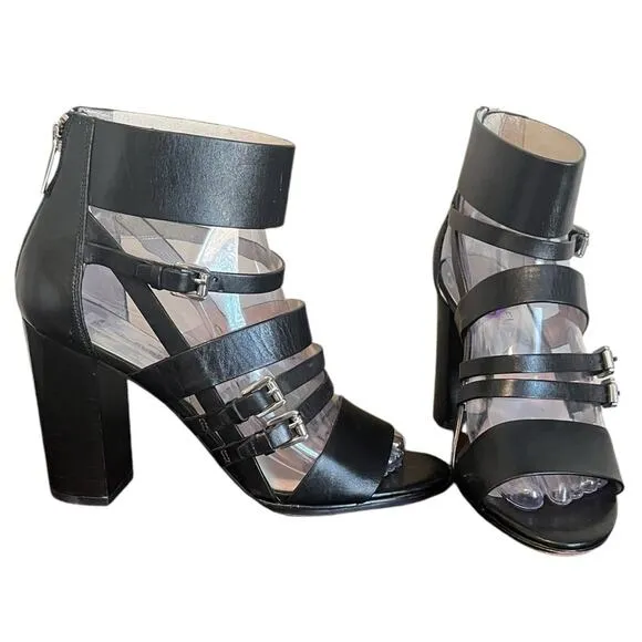 MICHAEL MICHAEL KORS Winston Black Leather Strappy Buckle Sandals Women’s Size 8