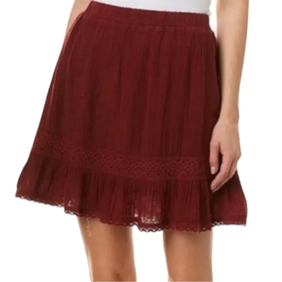 Michael Stars Double Gauze Peasant Skirt with Chic Lace Trim