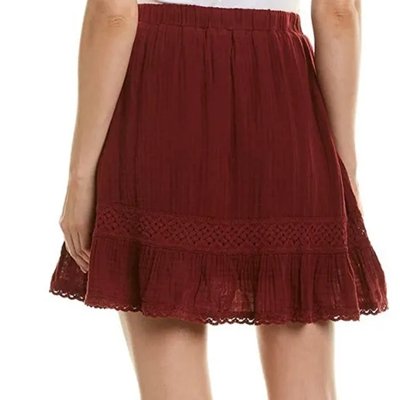 Michael Stars Double Gauze Peasant Skirt with Chic Lace Trim