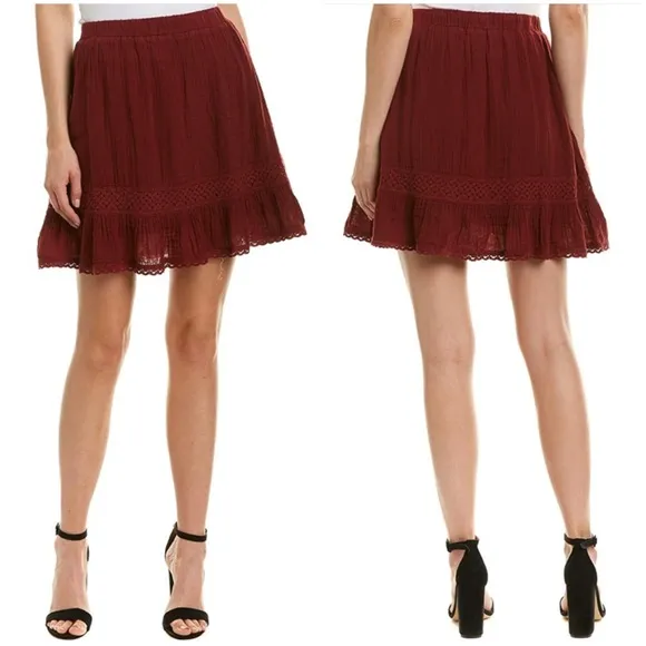 Michael Stars Double Gauze Peasant Skirt with Chic Lace Trim