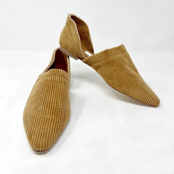 [Miista London] Tan Corduroy Pointed Toe D'Orsay Flats NEW Size 38 US 7.5