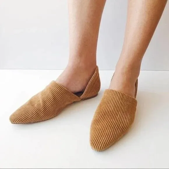 [Miista London] Tan Corduroy Pointed Toe D'Orsay Flats NEW Size 38 US 7.5