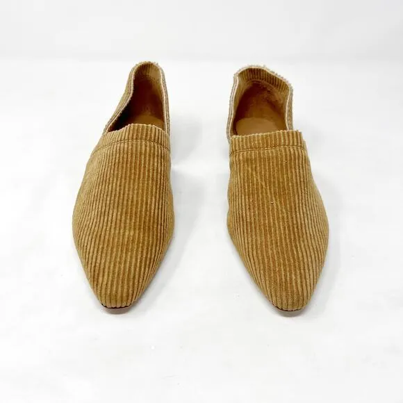 [Miista London] Tan Corduroy Pointed Toe D'Orsay Flats NEW Size 38 US 7.5