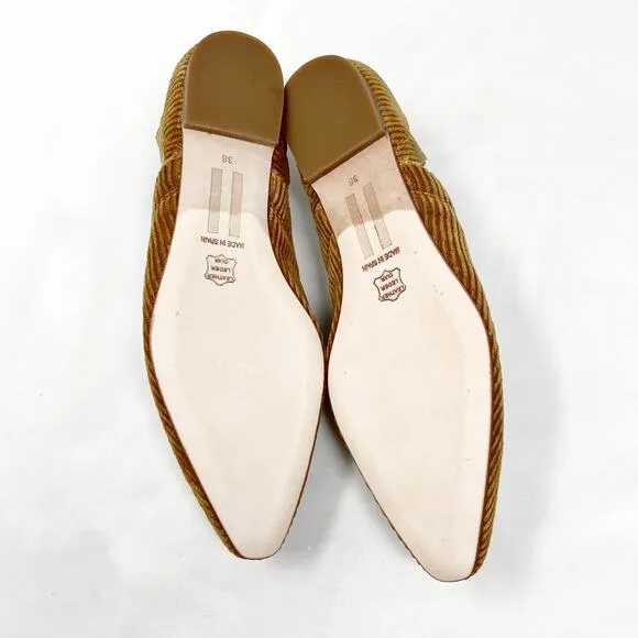 [Miista London] Tan Corduroy Pointed Toe D'Orsay Flats NEW Size 38 US 7.5