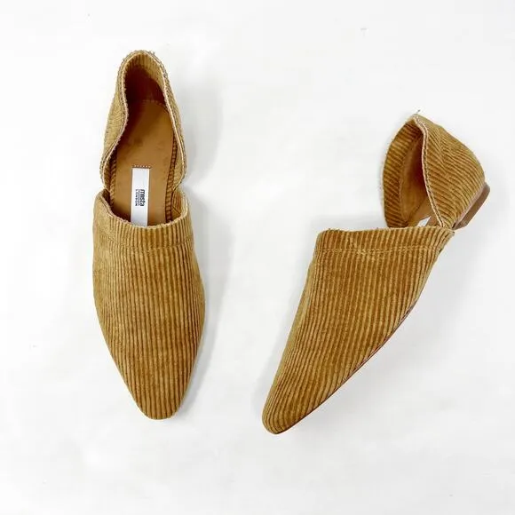[Miista London] Tan Corduroy Pointed Toe D'Orsay Flats NEW Size 38 US 7.5