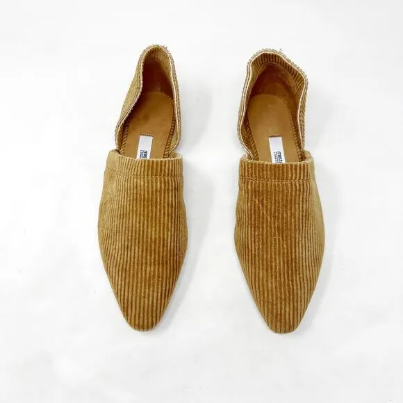 [Miista London] Tan Corduroy Pointed Toe D'Orsay Flats NEW Size 38 US 7.5