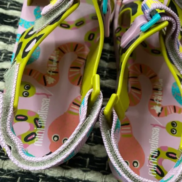 🌿Mini Melissa Girls Pink Multicolor Pingpong   Fabula  Flat Strappy Sandals 3