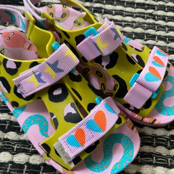 🌿Mini Melissa Girls Pink Multicolor Pingpong   Fabula  Flat Strappy Sandals 3