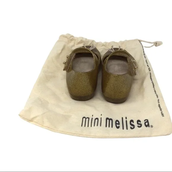 Mini Melissa Mary Jane Gold Sparkle Glitter Ballet Shoes